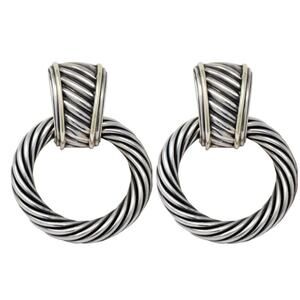 David Yurman Sterling Silver Cable Hoop Drop Earrings – 1.5in